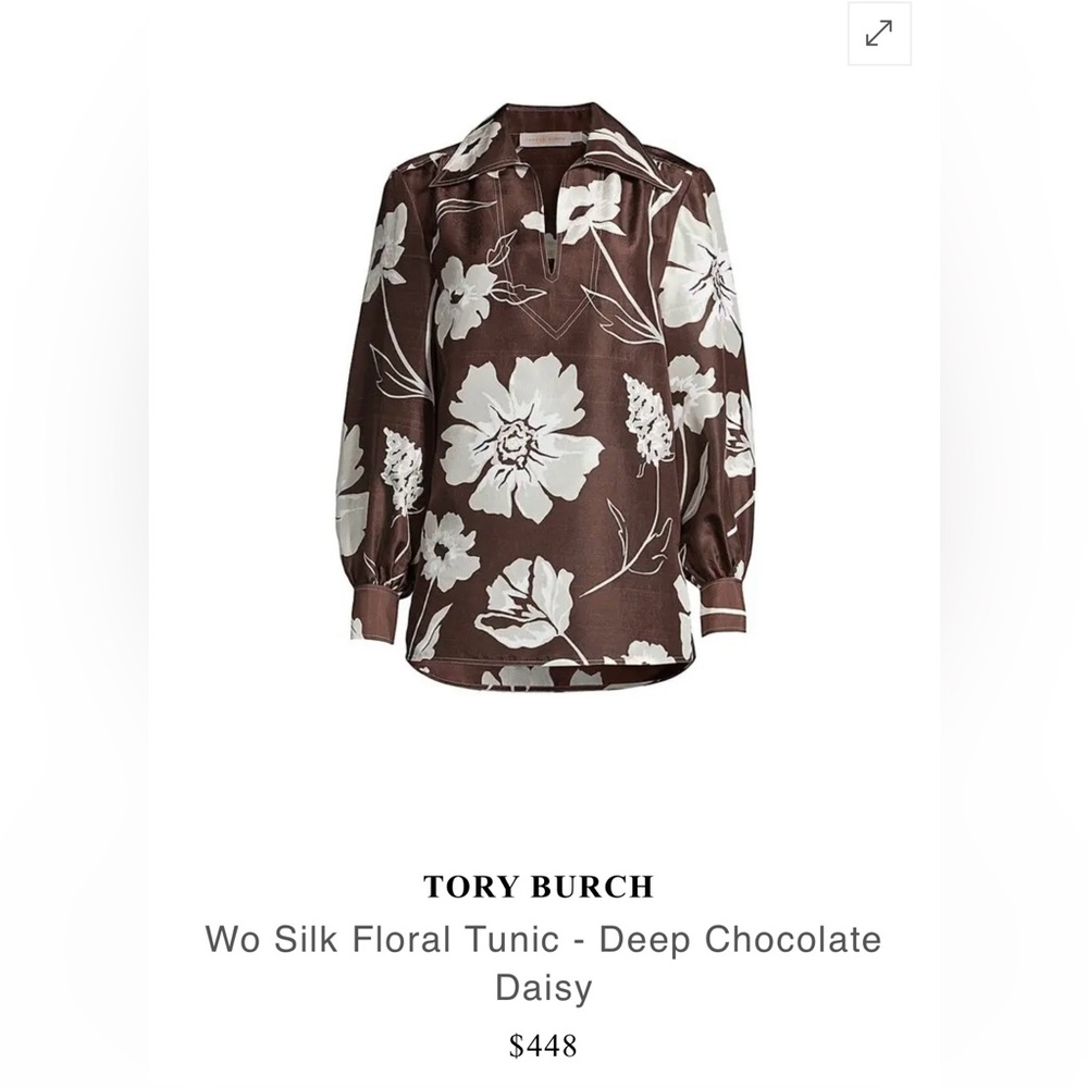 NWT Tory Burch Printed Silk Top in Deep Chocolate Daisy